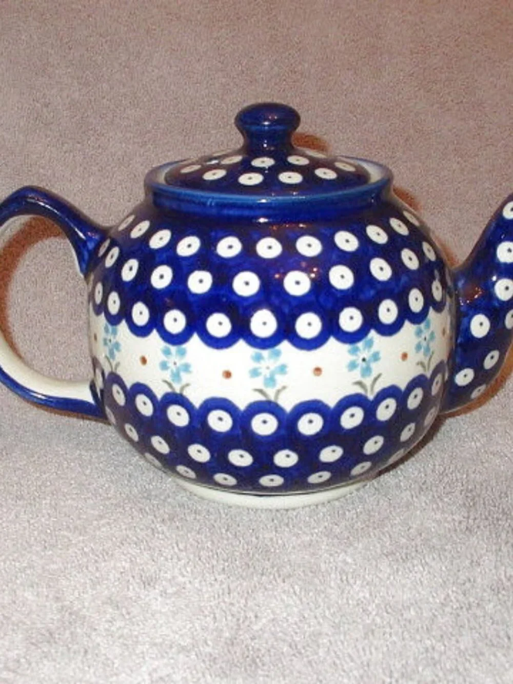 Polish Pottery Blue Rose Flowering Peacock Tea Pot 32 oz Boleslawiec Stoneware